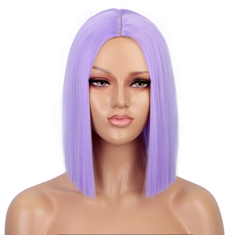 ENTRANCED STYLES Purple Wig Straight Bob Hair 12 Inch Synthetic Lavender Wigs for Women Colorful Cosplay High Temperature Heat Resistant Wig - Image 1